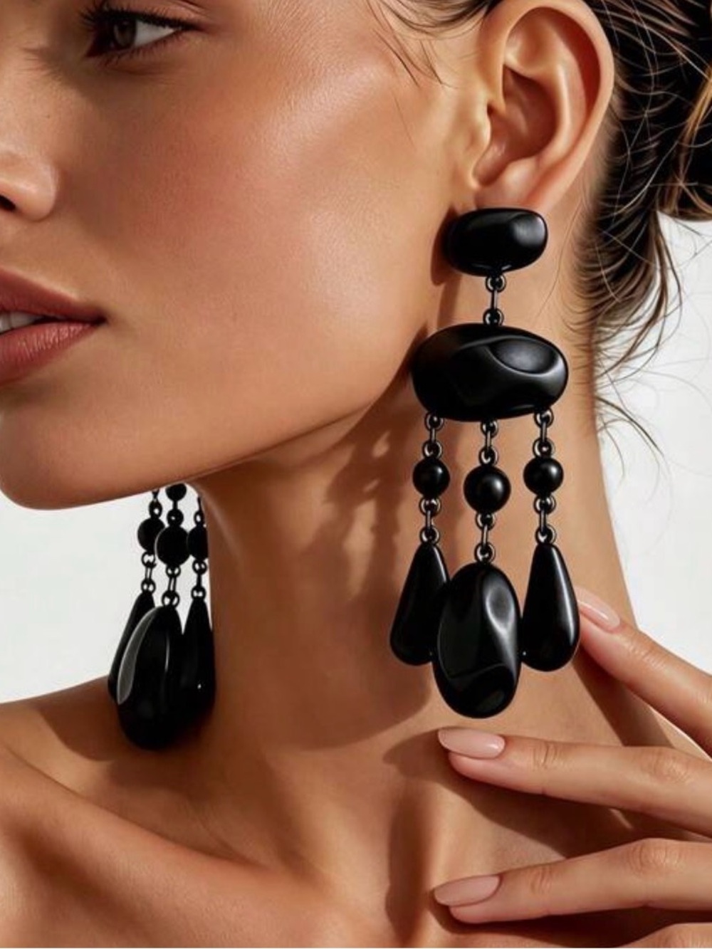 Black Statement Drop Earrings - Bold Women Jewelry